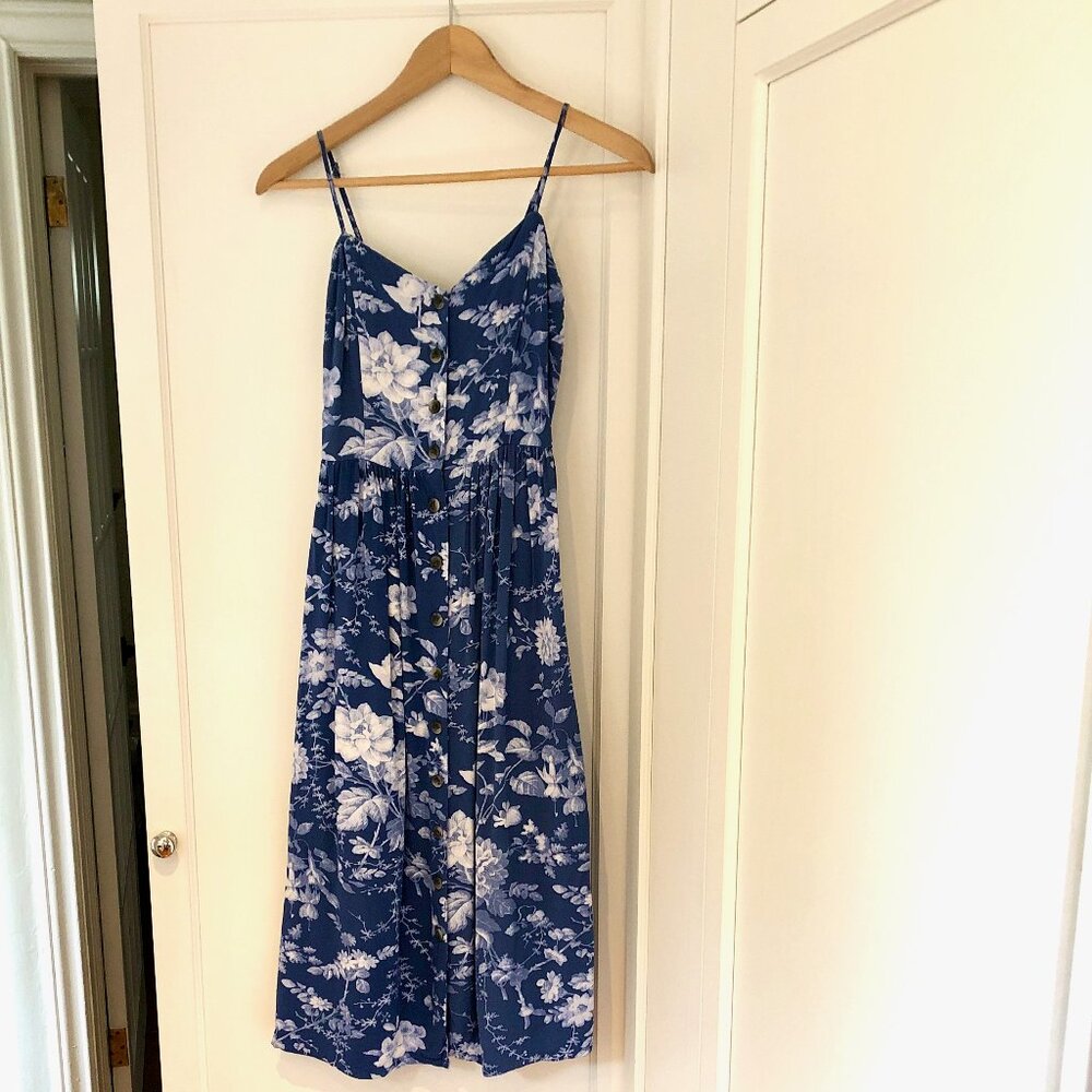 H&M Floral Blue and White Adjustable Spaghetti Strap Dress SIZE 2